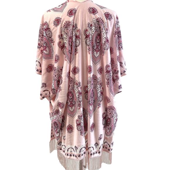 Burnout Bandana Print Kimono Coverup Pink Western Festival Rave Burnout Bohemian - Picture 3 of 8